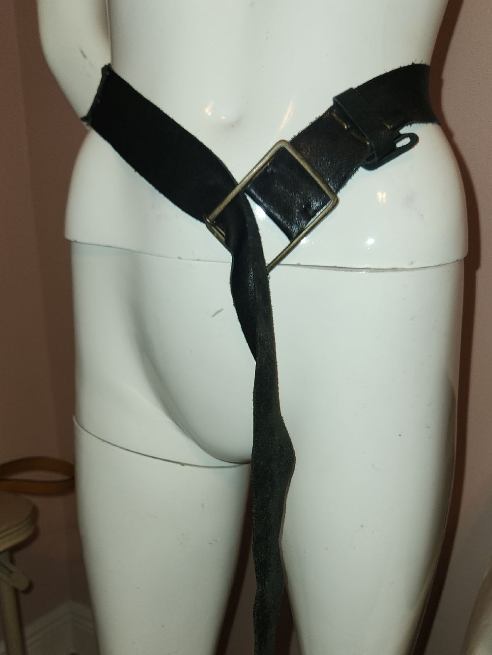 Pas de CALAIS Black Brass Leather Waist Hip Belt Gun Metal Hardware Pass Through